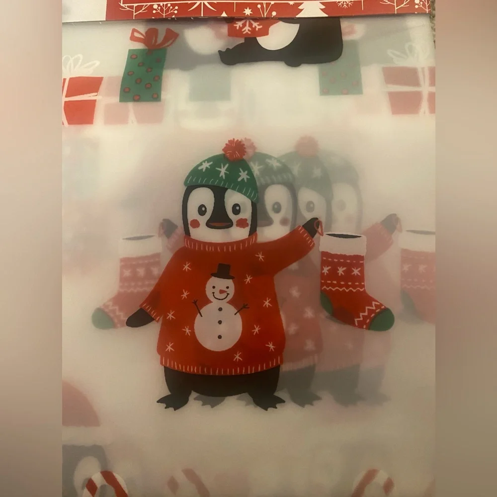 Festive Holiday Penguin Shower Curtain